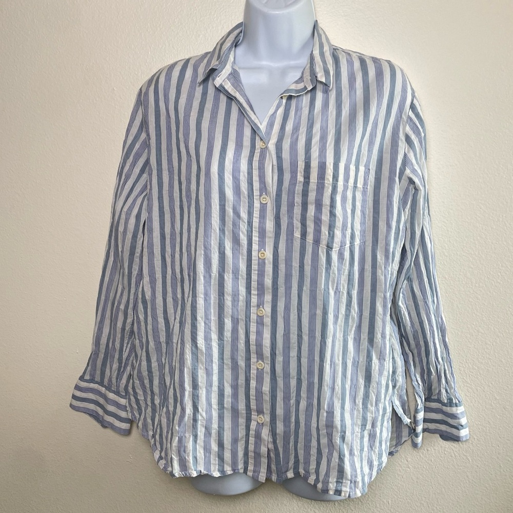Madewell Button Down Striped Collared Cotton Shirt - image 1
